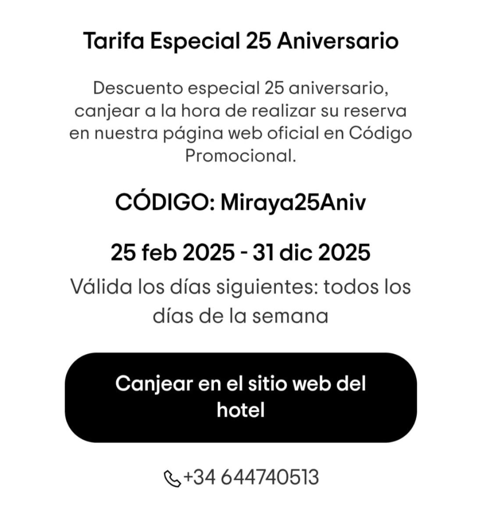 tarifa especial de 25º aniversário